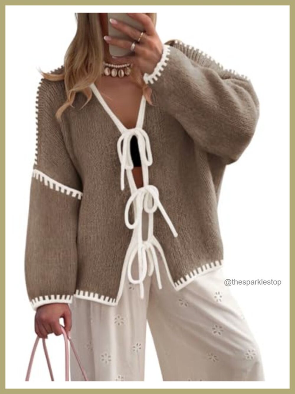 Womens Long Sleeve Cardigan Tie Front Bow Sweater Oversized Knit
